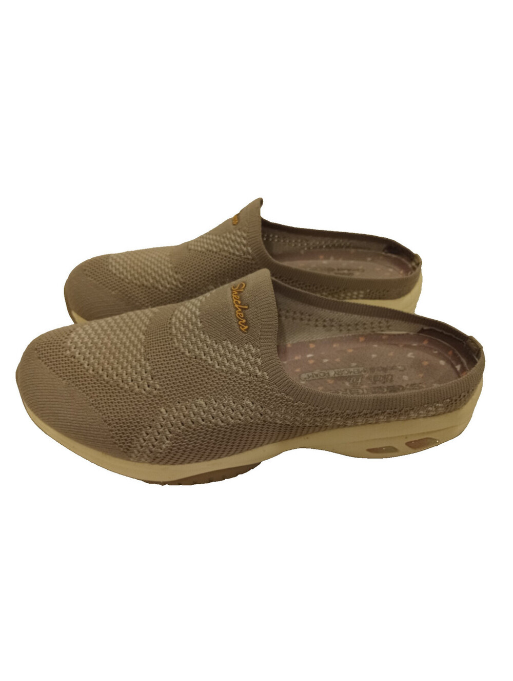 Skechers Commute Time Knit To Win Womens 7.5 Taupe Clogs Memory Foam Shoes